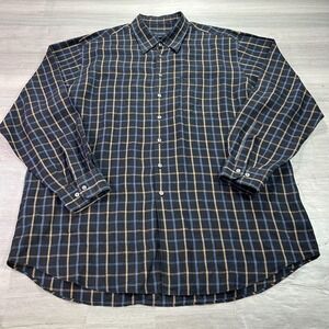 Scott Barber Shirt Mens 2XL Blue Plaid Long Sleeve Linen Button Up Casual
